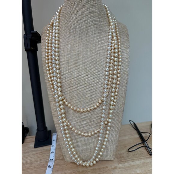 Three Glass Pearl Necklaces In Cream & Ivory Tones 26"-34" Long - Picture 1 of 9